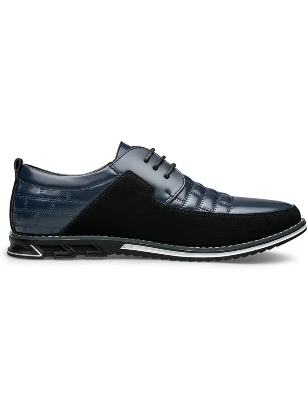 Men's Blue Leather Plaid Embossed Grid Comfortable Hybrid Oxford Dress Sneakers